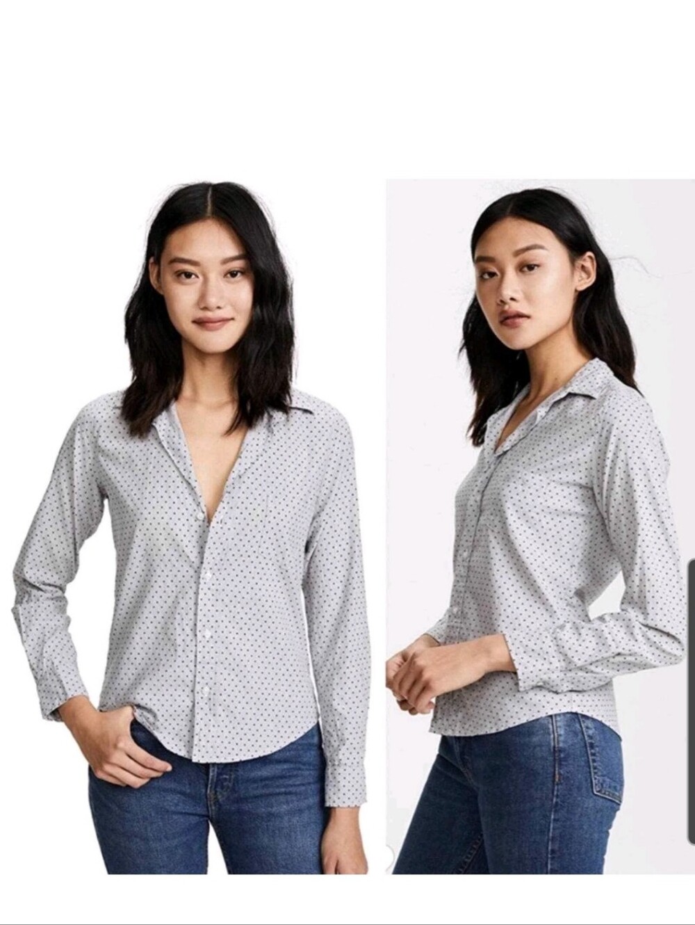 Frank & Eileen " Barry" Polka Dot Gray Long Sleeve Button-down Top Size M